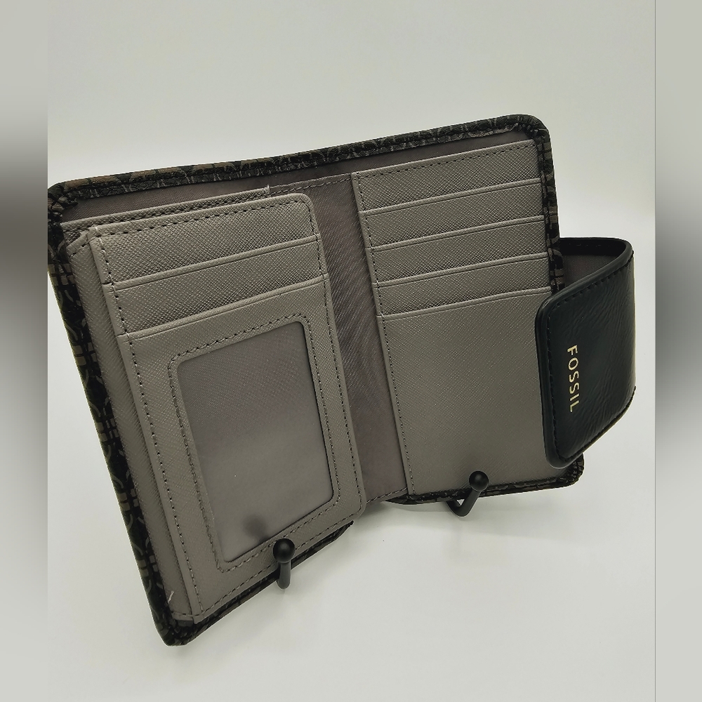 Nwot Fossil F Monogram Snap Wallet Black, Tan, An… - image 5